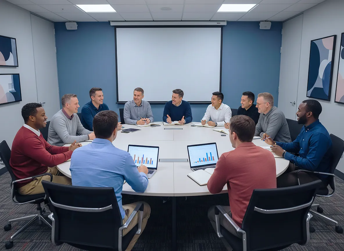 Business leaders reviewing service performance metrics during training strategy session