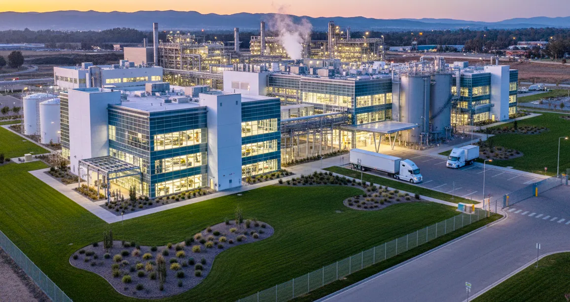 Pharmaceutical / Life Science manufacturing facility exterior supporting regulated chemical production and operations