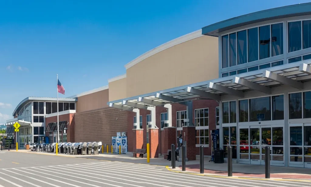Big-box retail store floor with customer service and in-store assistance