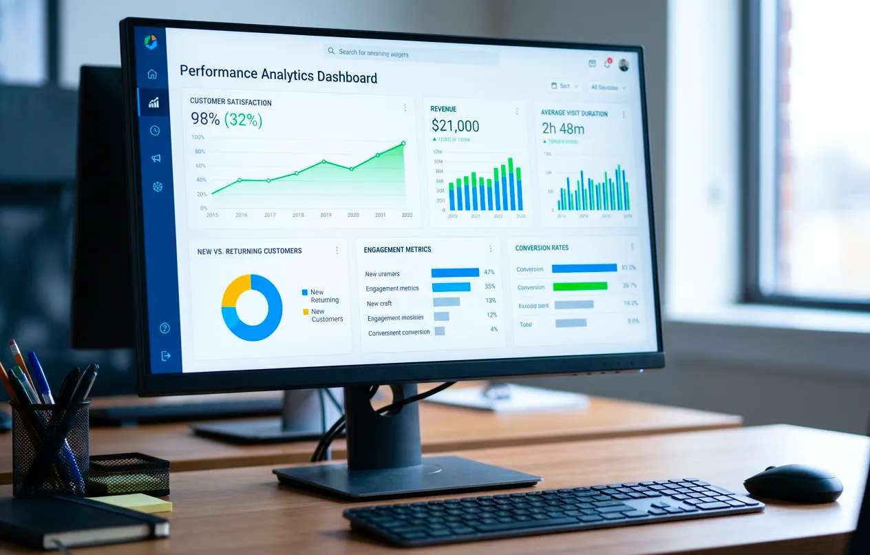 Performance analytics dashboard displaying customer satisfaction trends and key performance indicators